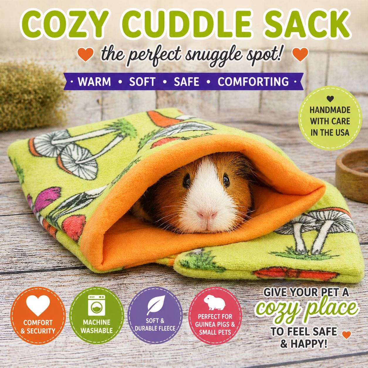 Cuddle Sack Fleece Snuggle Bed Cozy Small Pet Hideout Washable Guinea Pig Bed – Hedgehog Rat Ferret Bed