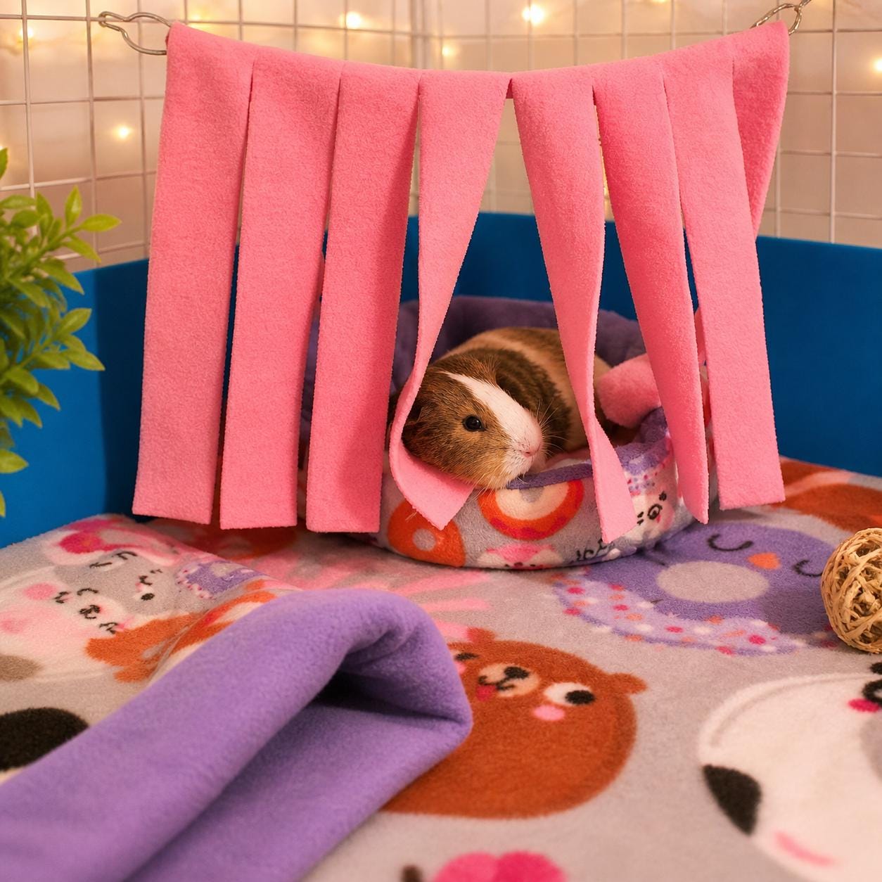 Custom Fleece Corner Hideaway Curtain for Small Pet Cages – Washable Bedding