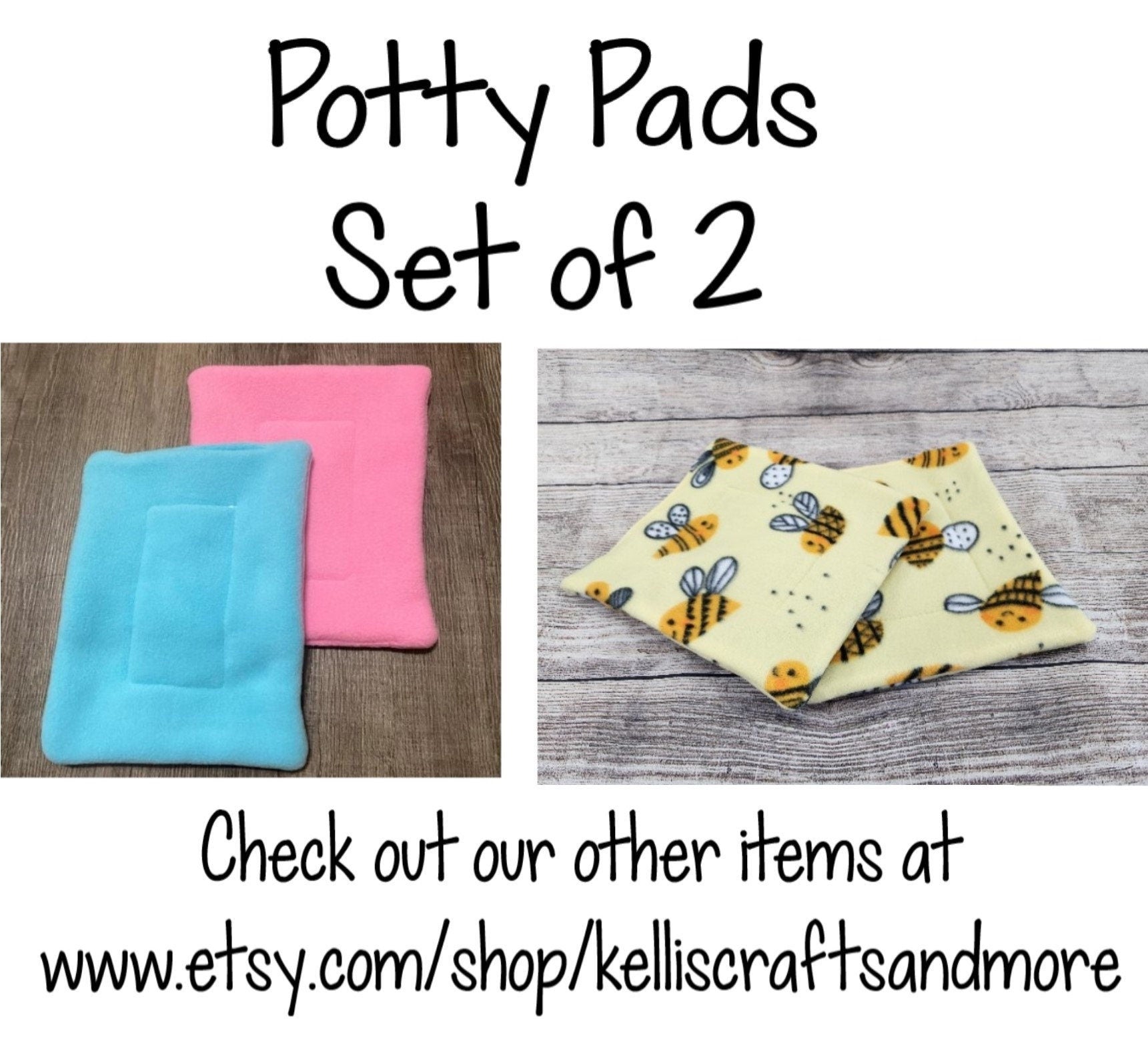 Custom Fleece Potty Pads Set of 2: Absorbent Guinea Pig, Hedgehog Cage Liner