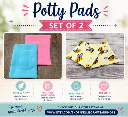 Custom Fleece Potty Pads Set of 2: Absorbent Guinea Pig, Hedgehog Cage Liner