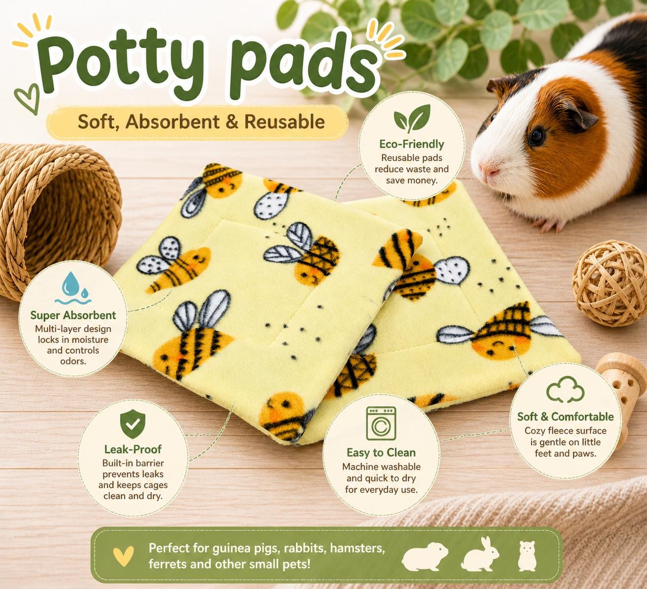 Guinea Pig Cage Pee Pad washable absorbent reusable