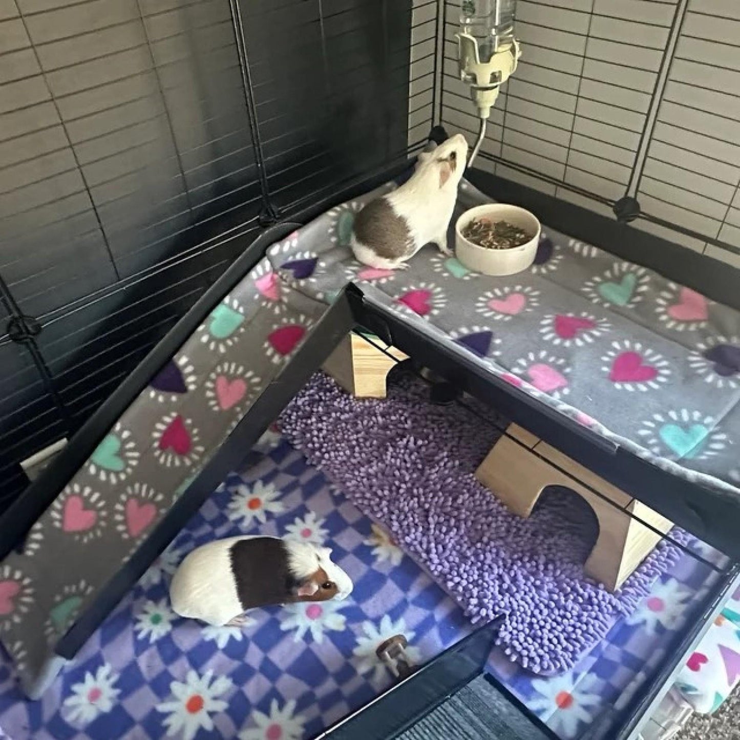 Guinea Pig Fleece Cage Liner: Kavee Loft with Attached Ramp (14x28)