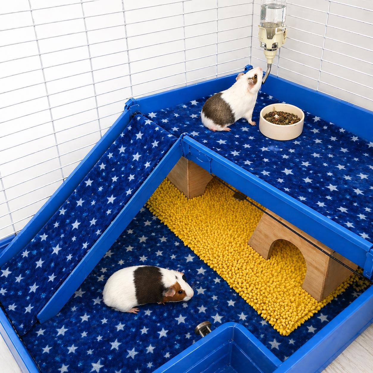 Guinea Pig Fleece Cage Liner: Kavee Loft with Attached Ramp (14x28)