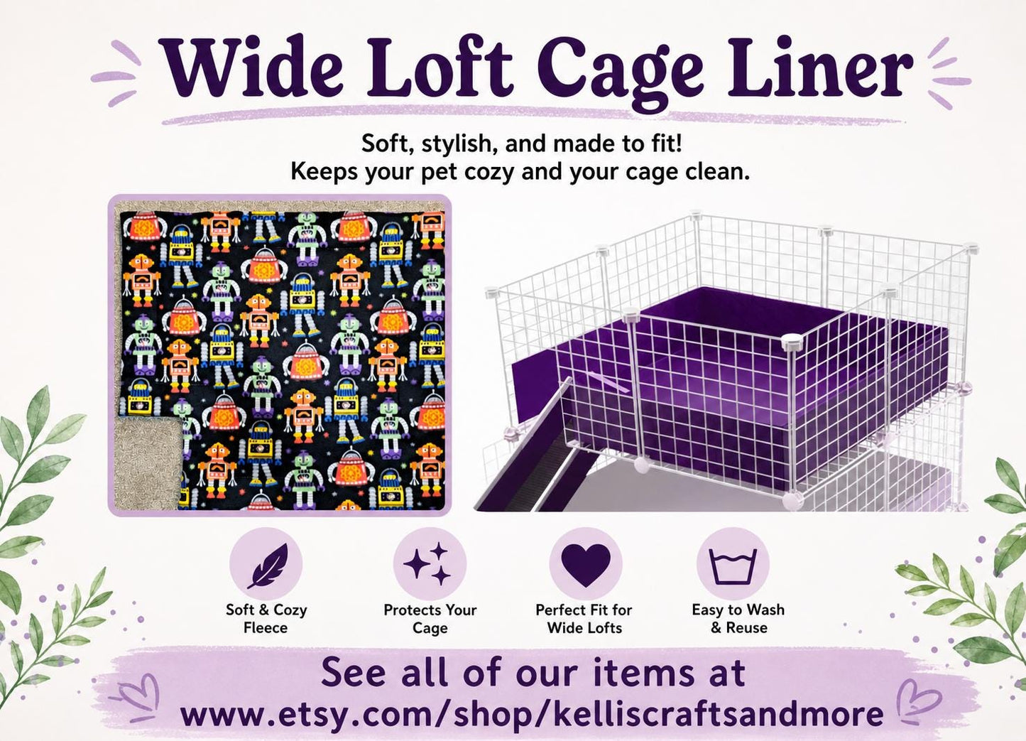 Guinea Pig Fleece Cage Liner: Wide Loft, Ramp Notch - 28x28"
