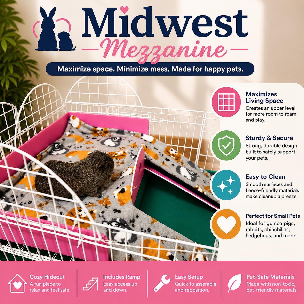 Guinea Pig Fleece Cage Liner with Ramp: Midwest Mezzanine, C&C Cage