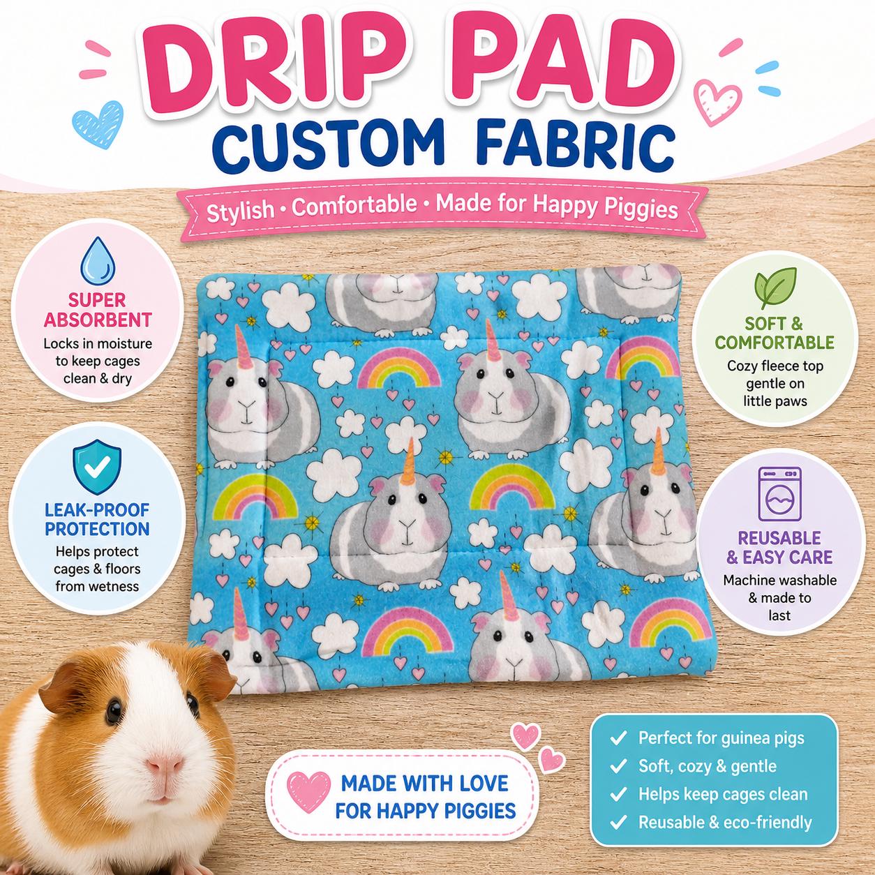 Guinea Pig Fleece Pee Pads: Absorbent Washable Cage Liner Set (2x)