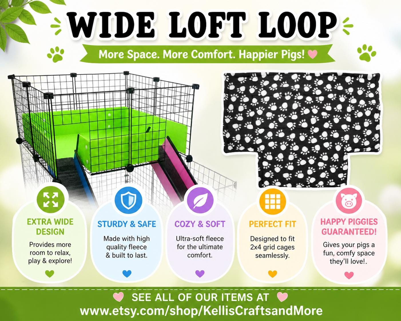 28"x28" 2x2 Loft Pad Ramp Cutouts Custom Washable Fleece Guinea Pig Cage Liner C&C Bedding Absorbent U-Haul Pad 2x3 2x4 2x5 2x6 Midwest rat