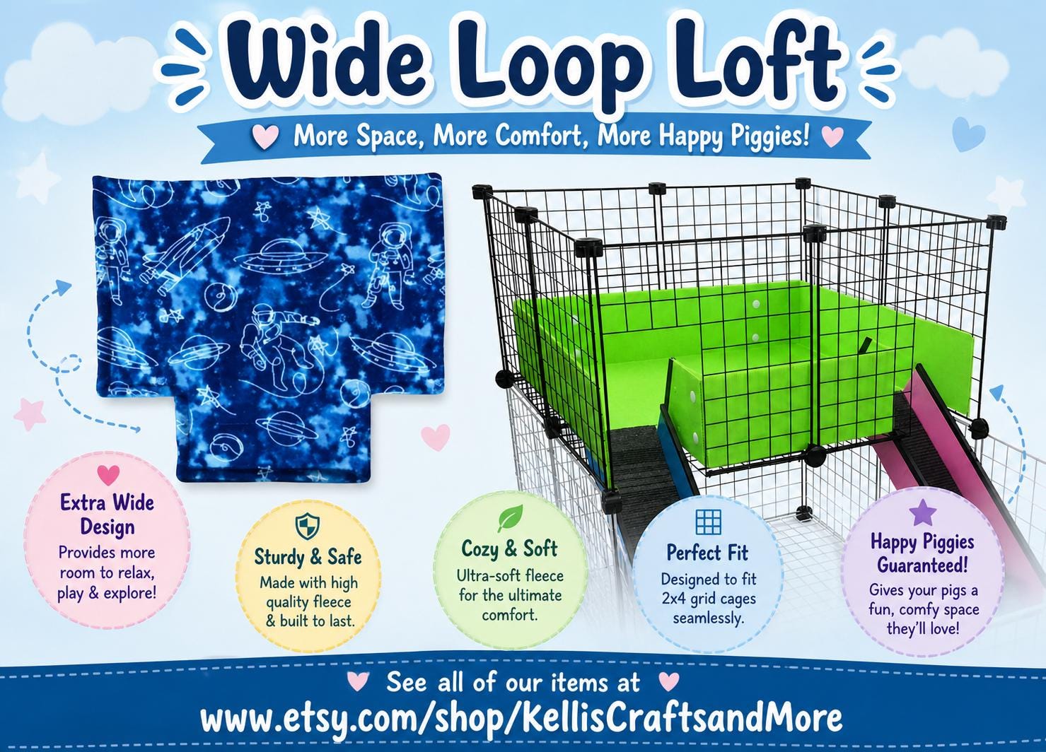 28"x28" 2x2 Loft Pad Ramp Cutouts Custom Washable Fleece Guinea Pig Cage Liner C&C Bedding Absorbent U-Haul Pad 2x3 2x4 2x5 2x6 Midwest rat